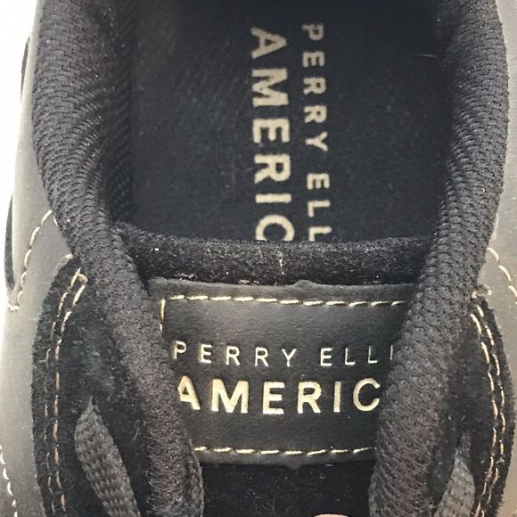 Perry Ellis America Franklin  Sneaker Men's 10 Black Leather Suede Lace Up Shoes - Picture 10 of 11